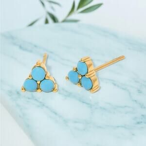 NEW 14K gold plated turquoise triangle waterproof studs earrings jewelry B20B